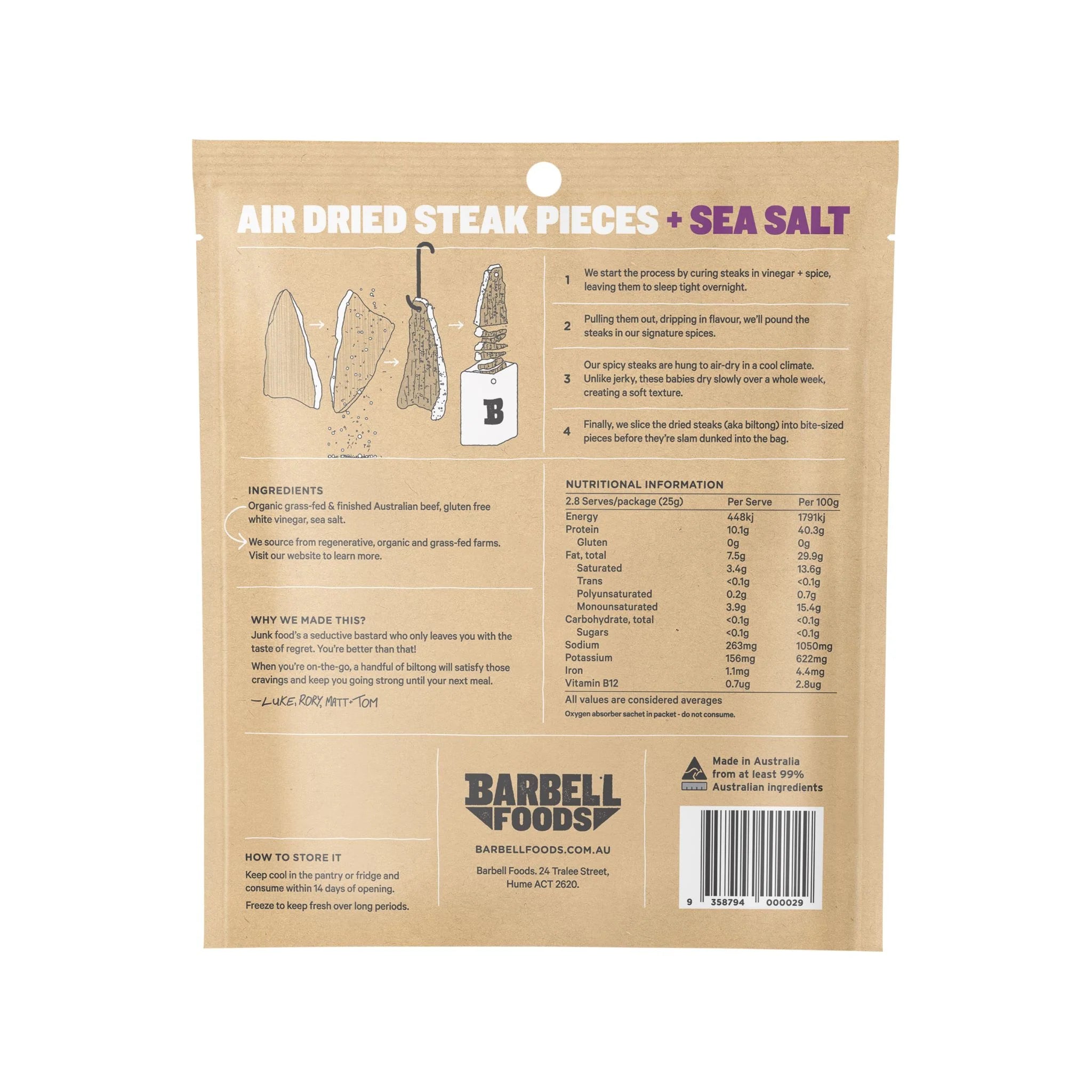 Biltong (Air Dried Steak) - SEA SALT | Barbell Foods - 0
