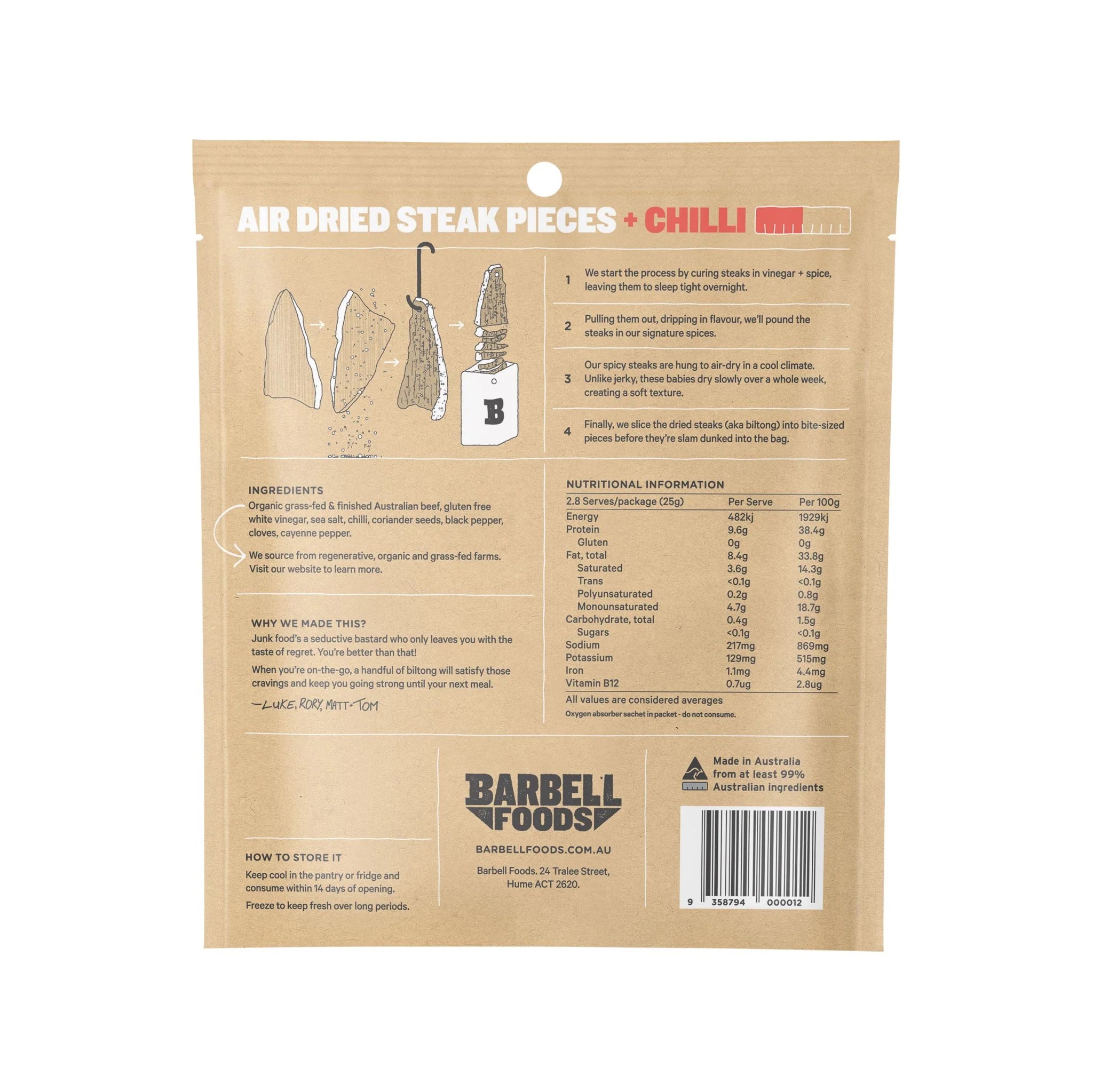 Biltong (Air Dried Steak) - CHILLI | Barbell Foods - 0