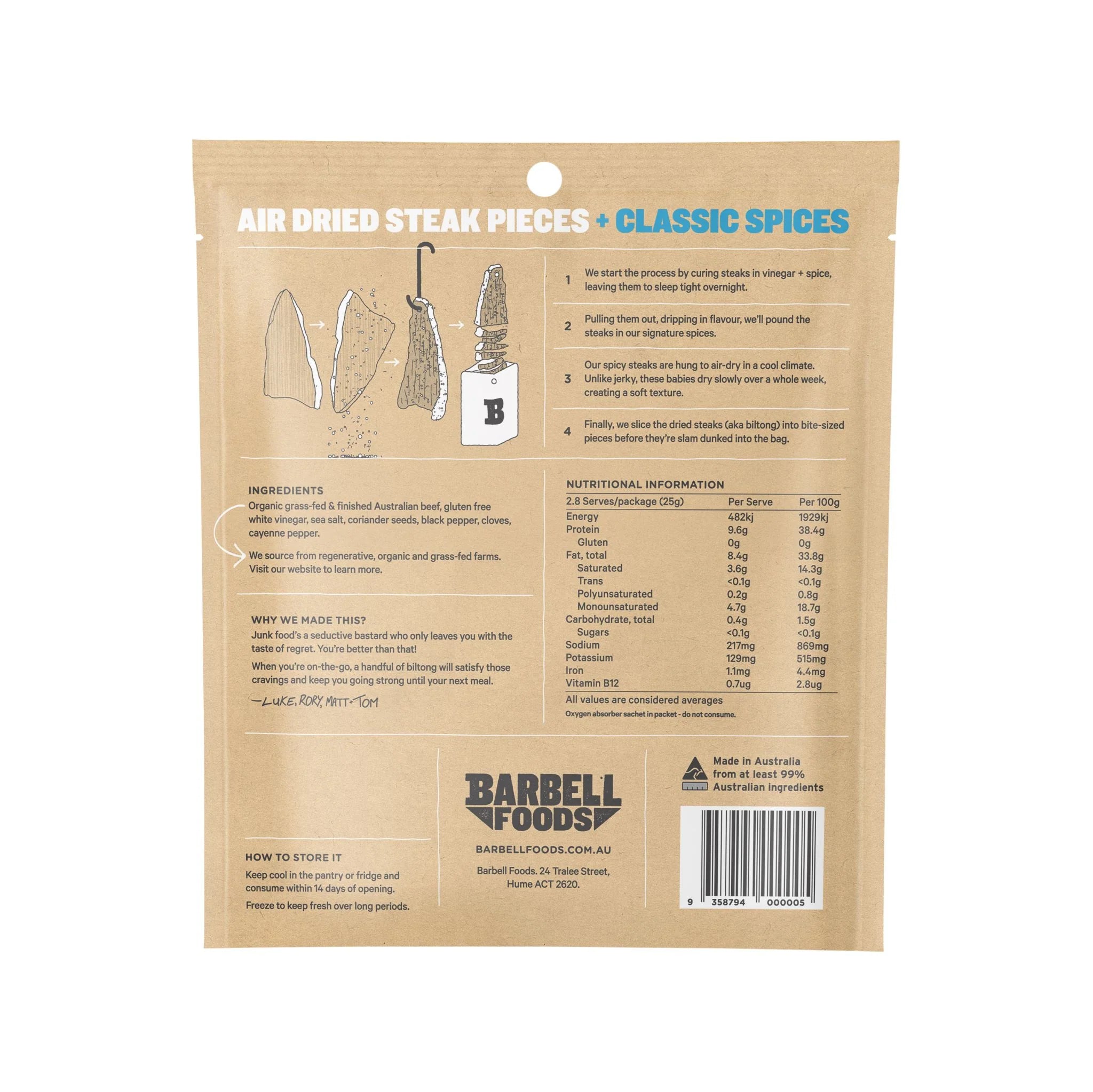 Biltong (Air Dried Steak) - CLASSIC | Barbell Foods