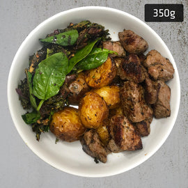 Souvlaki Lamb with Roast Potatoes, Kale Salad & Tzatziki Sauce