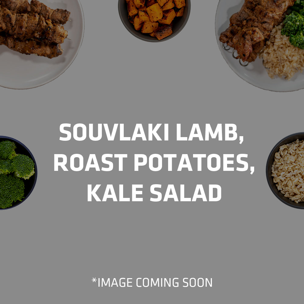 Souvlaki Lamb with Roast Potatoes & Kale Salad