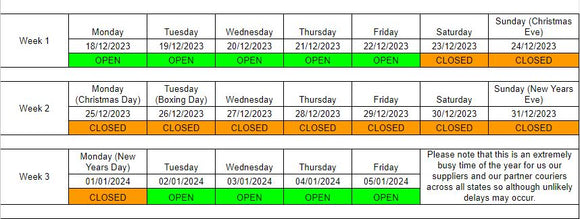 CHRISTMAS & NEW YEARS DELIVERY SCHEDULE 2023/2024