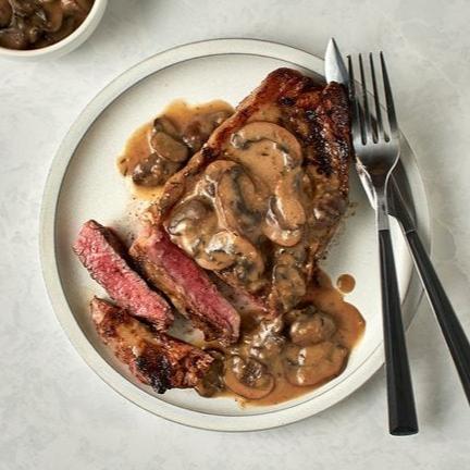 Grilled Steak with Roast Sweet Potato, Vegetables & Mushroom Sauce