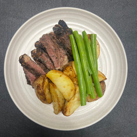 Grilled Rump Steak with Roast Potato & Green Beans